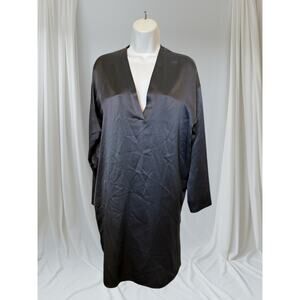 Vince 100% Silk Charmeuse V-Neck Shift Dress Charcoal Gray  S